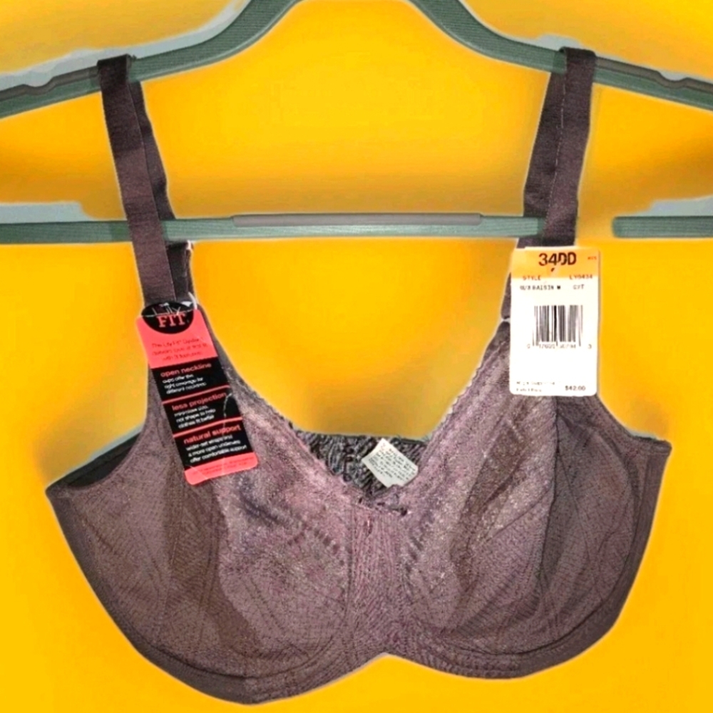 Lilyette Minimizer Bra 34DD Rum Raisin Lace Underwire Adjustable LY0434